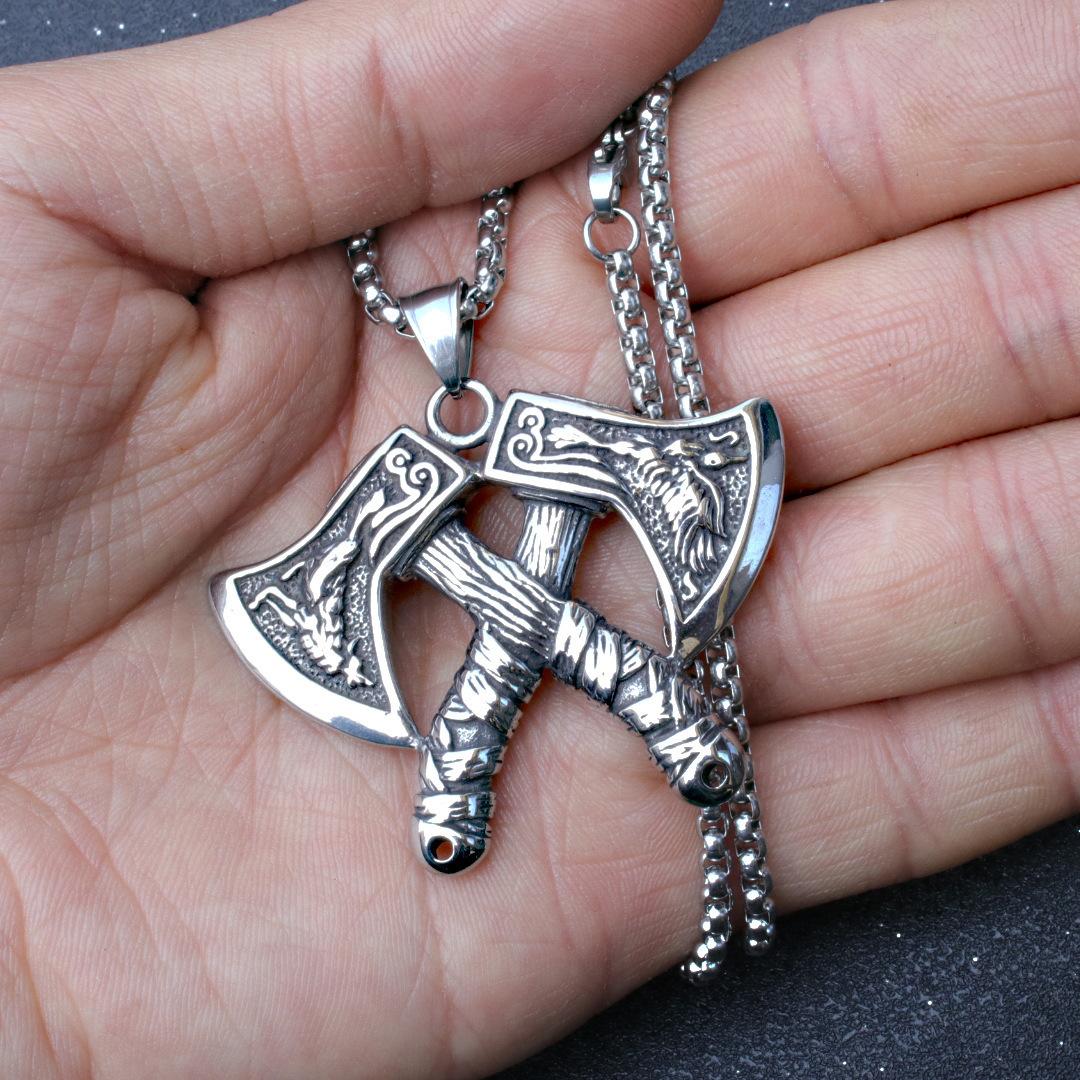 60cm Vintage Nordic Viking Axe Titanium Steel Necklace