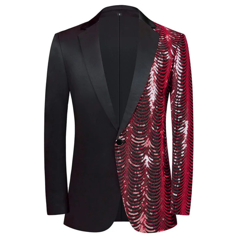 Wxw4142 Spring and Autumn Splicing Colorful Glitter Jacket Mens Coat Party Evening Dress S3XL 250326