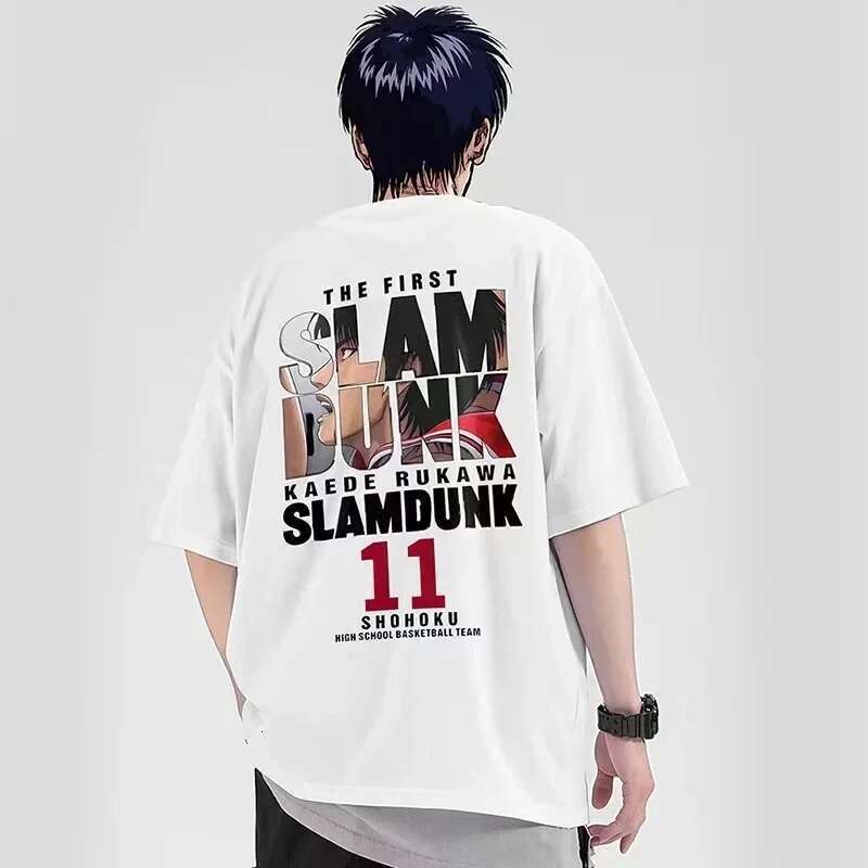 Men s short sleeved T shirt oversized made of Japanese manganese cotton with animated dunk print fast shipping pure