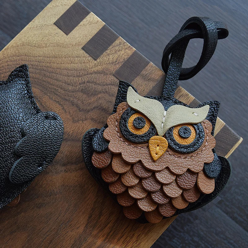 Genuine Leather Handmade Pendant Bag Accessories Cute Car Hangings Keychain Bag Charms Cute Animal Bag Decorations250325