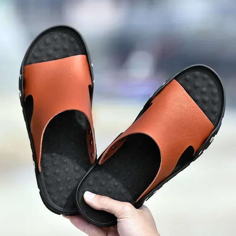 Genuine Leather Sandals Men's Comfortable Slipper Male Shoes Sneakers House Slippers Man Summer Flip p Slides