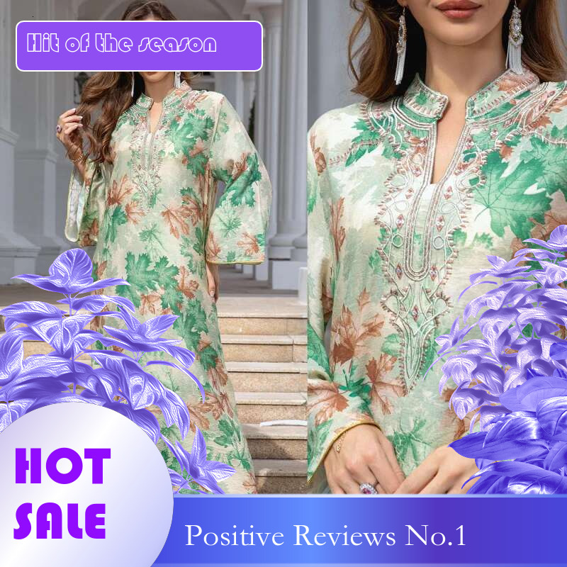 Dongdumaoyi Midden Oosten Dubai Avondjurk Abaya Moslim Jurk Vrouwen Geborduurde Mode Gewaad W