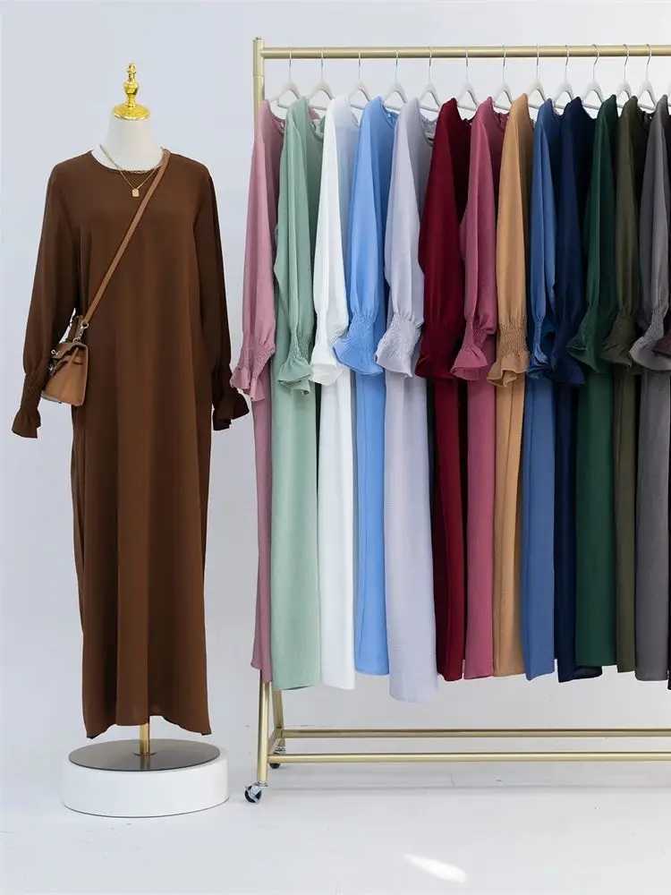 Eid Solid Modest Under Abaya Dubai 2024 Palestine Women Islamic Clothing Muslim Kaftan Inner Dresses Robe Femme Musulmane X2505141