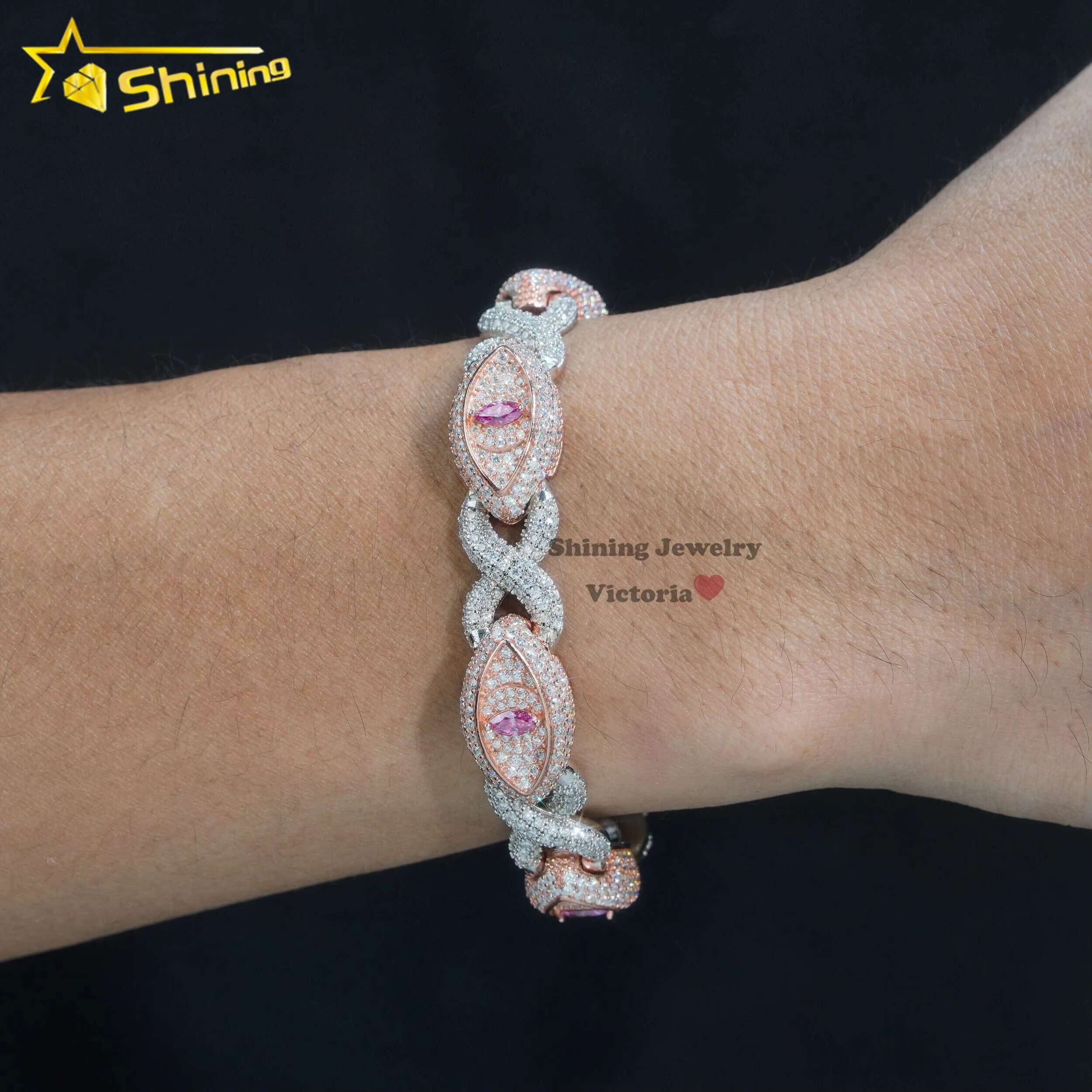 Hip Hop Bussdown 13mm Sterling Silver 925 Pass Diamond Tester Iced Out Moissanite Cuban Link Evil Eye Bracelet
