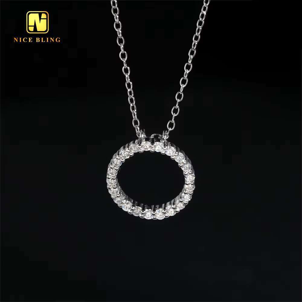GRA Certificate Iced Out Circle Shape Design Women Link Chain 925 Sterling Silver VVS Moissanite Diamond Women Jewelry Necklace