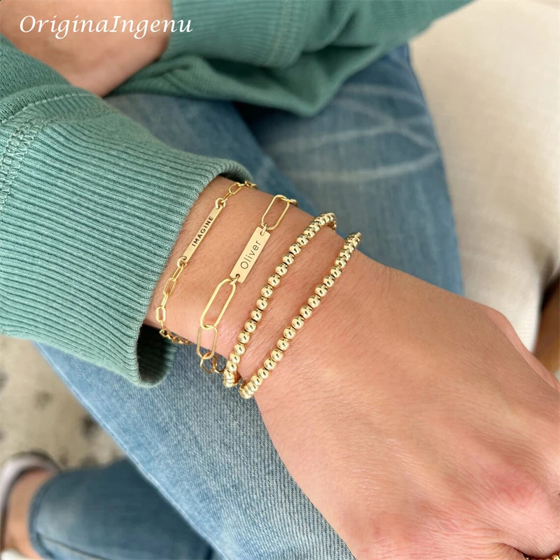 Elasticity Handmade Gold Beads Bracelet 14K Gold Filled Bracelet Tarnish Resistant Jewelry Boho Vintage Women Jewelry 250318