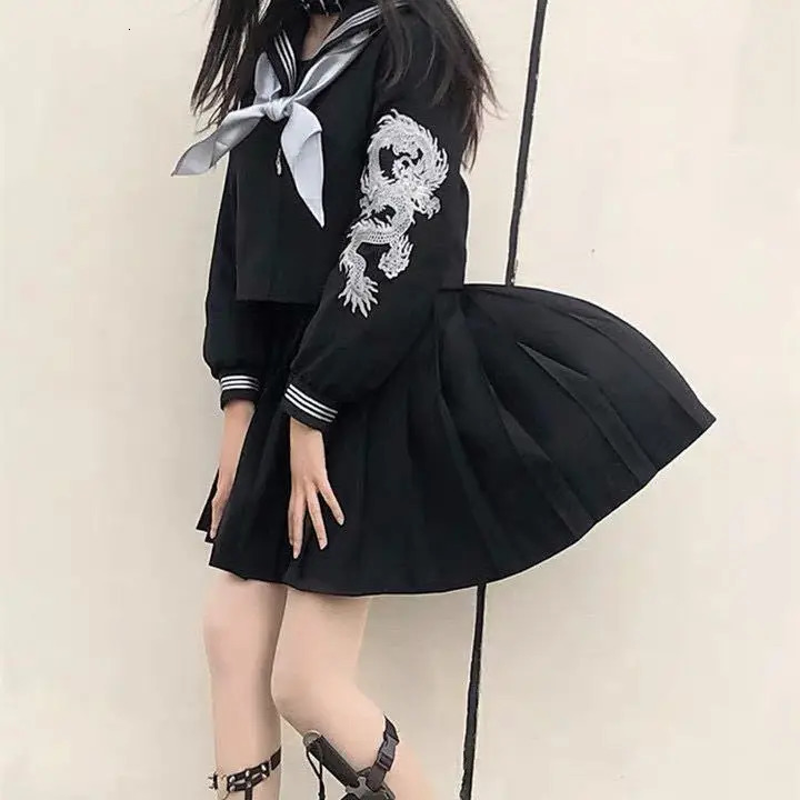 Japanese Fashion Jk Uniform Shirt ed Pink Dragon Student Girls School Role Playing Set Sailor Soft 250326
