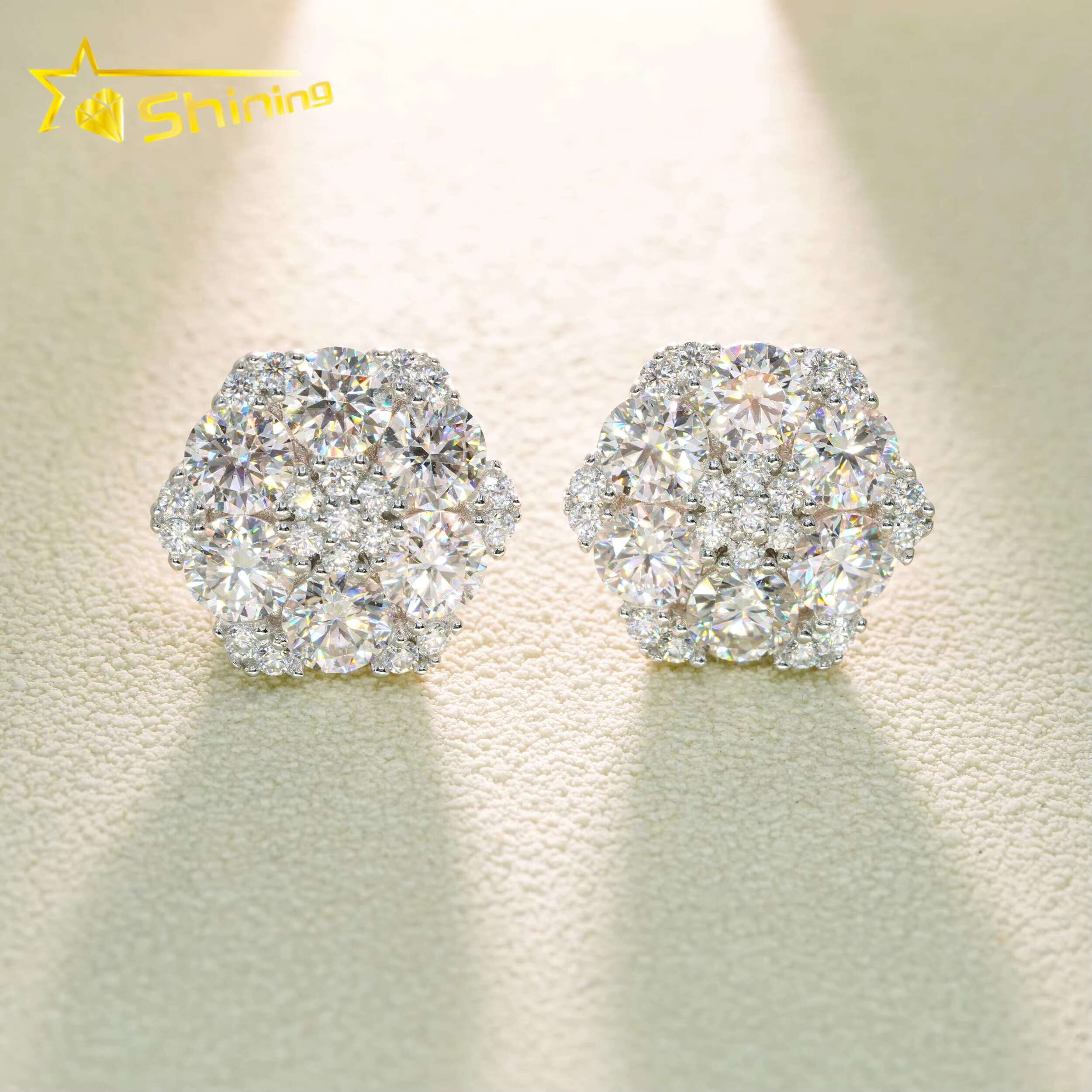 Luxury High Quality Hot Sale Flower Design Bling Jewelry 925 Sterling Silver Hip Hop Iced Out Moissanite Stud Earring Earrings