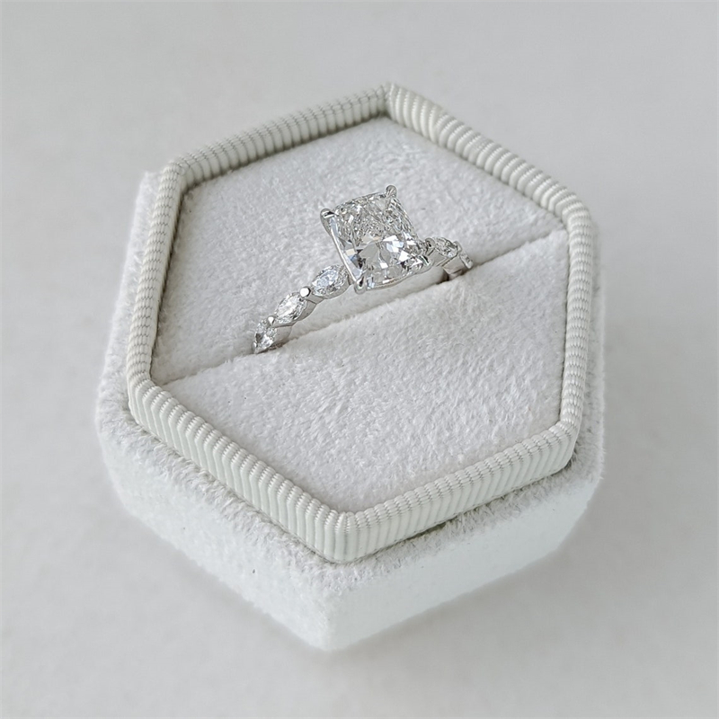 Jewelry 2.0 Carat Elongated Cushion CVD HPHT Lab Diamond Engagement Ring 14K White Solid Gold With Marquise Side Lab Diamond Wedding Ring For Women