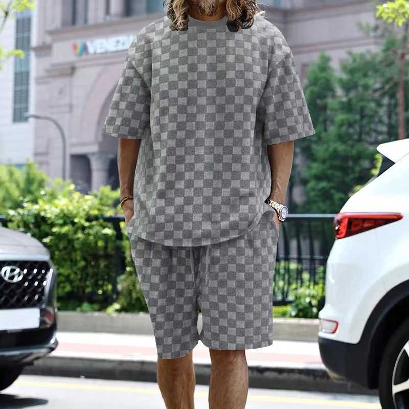 2024 new summer towel plain weave mens collar short sleeved top and shorts fashionable and casual oversized mens short sleeved setXJ250326
