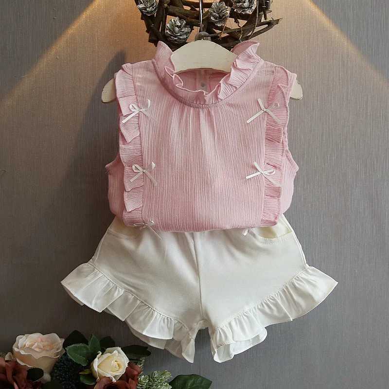 Preschool girl summer clothing set baby girl printed T-shirt+shorts set baby fashion clothing 0-5 yearsT250327