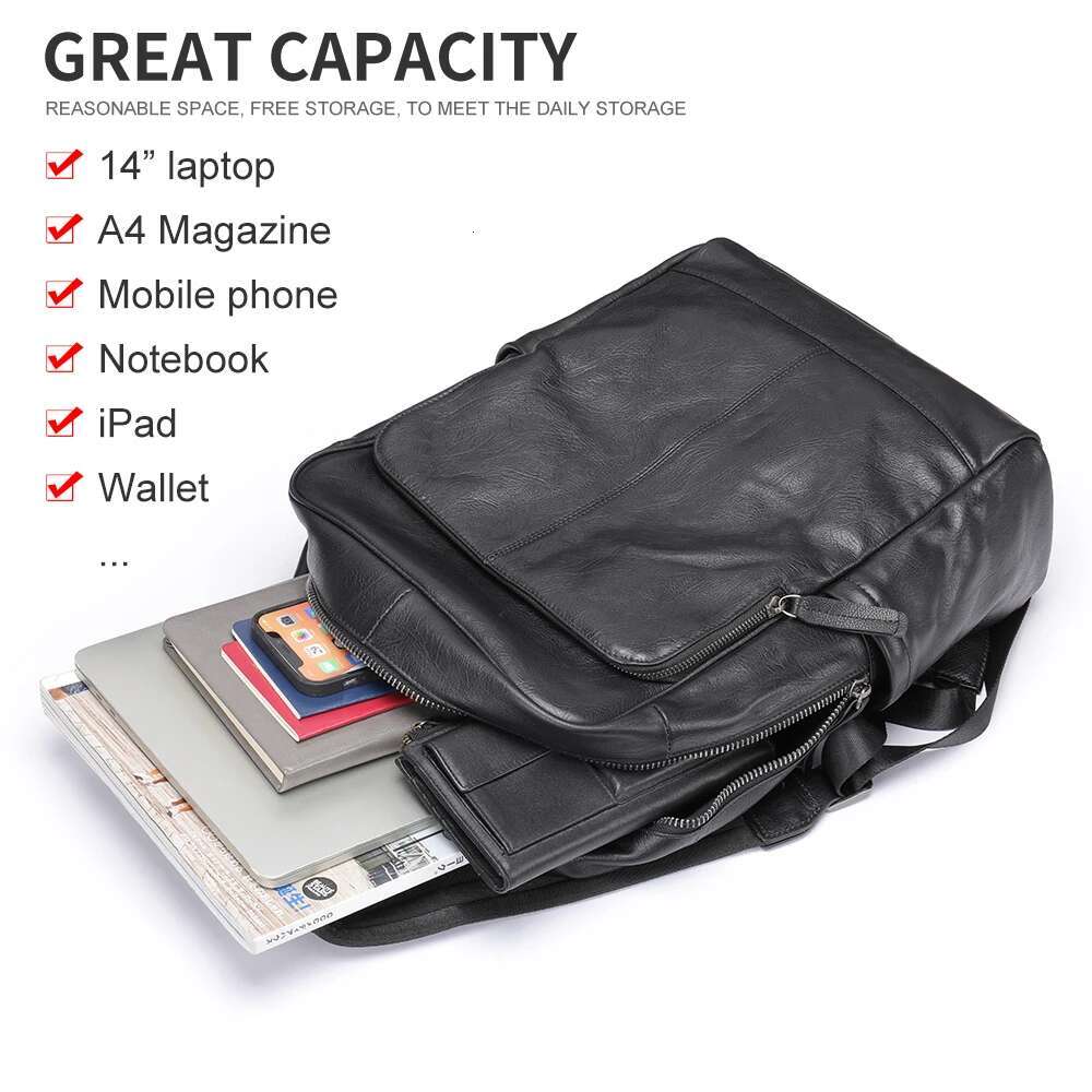 WESTAL Genuine Leather Laptop Backpack Men's Computer Bag 14 Inch Notebook Executive Business Large Capacity Shoolbag For Boy