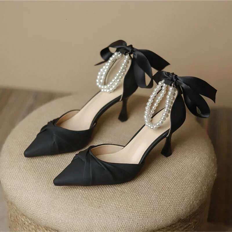 Women Elegant White High Heels Sandals Summer Chunky Platform Pearl Ankle Straps Pumps Woman Lace Bowtie Party Shoes