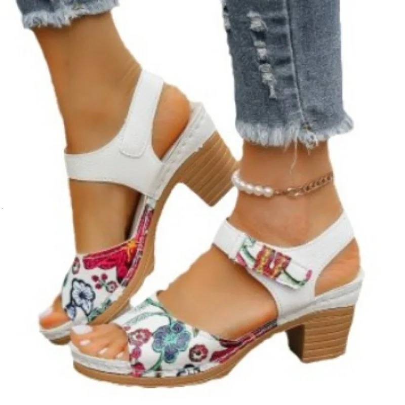 Womens Peep Toe High Heels Sandals Summer Gladiator Shoes Thick Platform Flower 250317