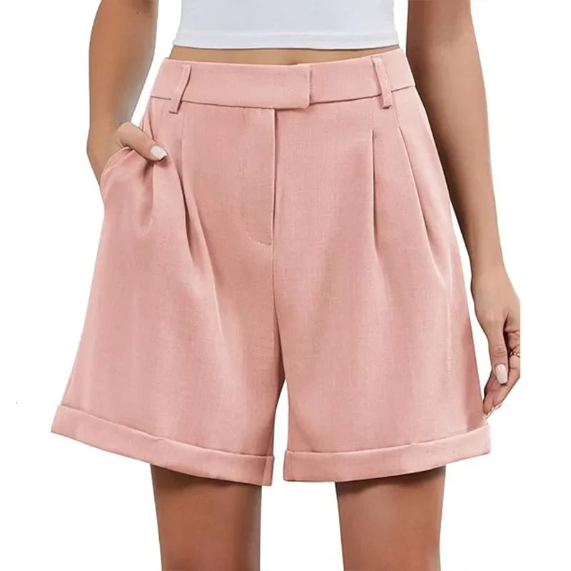 Business Casual High Waist Loose Wide Leg Short Pants for Women Summer Style Commute Elegant Female Trousers 250321