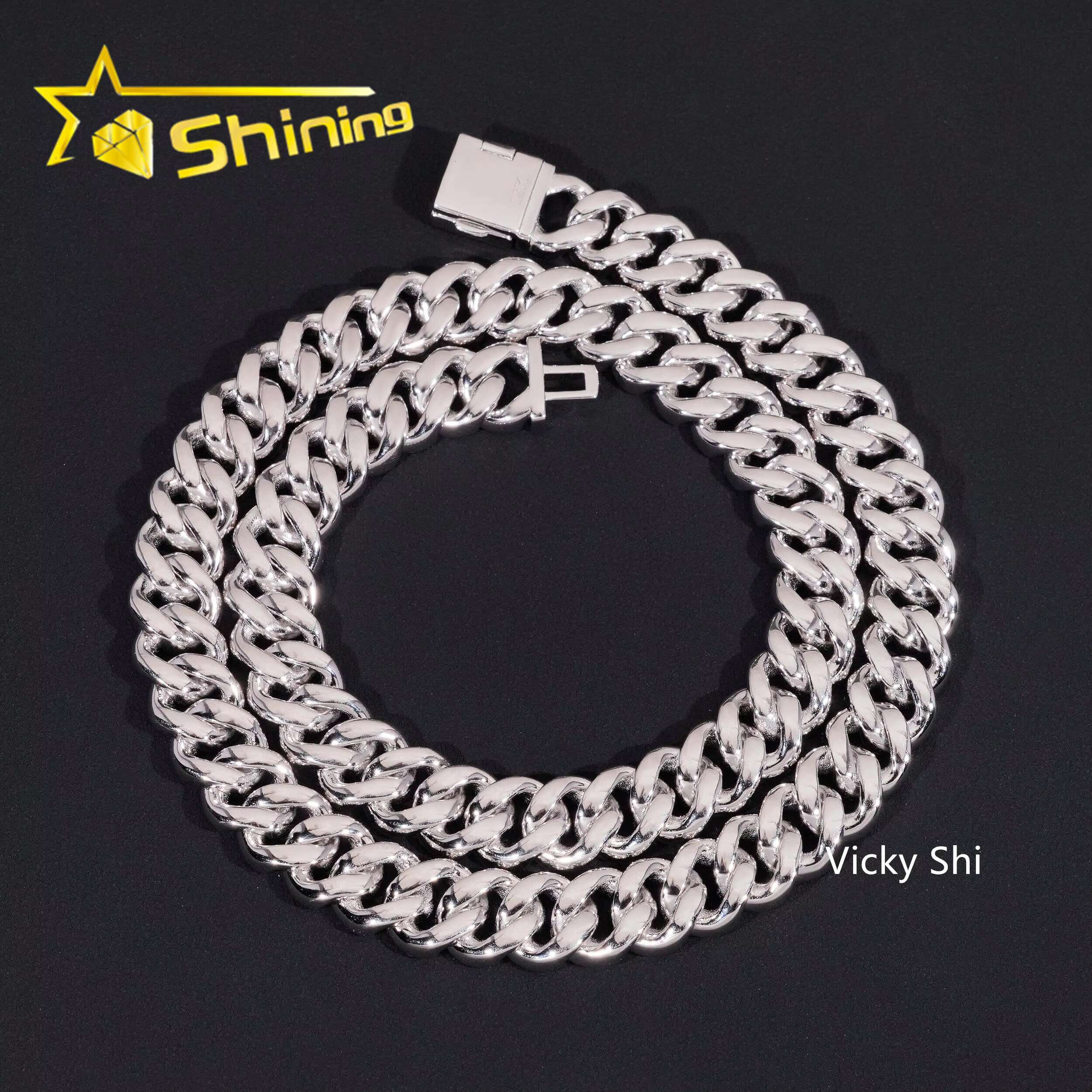 Rapper Hip Hop Jewelry Iced Out Moissanite Necklace 925 Sterling Silver 12MM Width Moon Shape VVS Moissanite Cuban Link