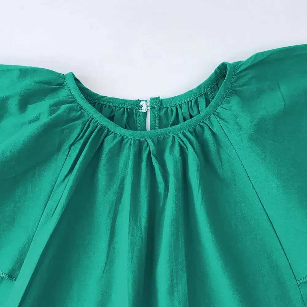 Green short sleeved set with round neck top and pants two-piece set for summer girls daily clothing for children aged 3-7 girls clothingT250327