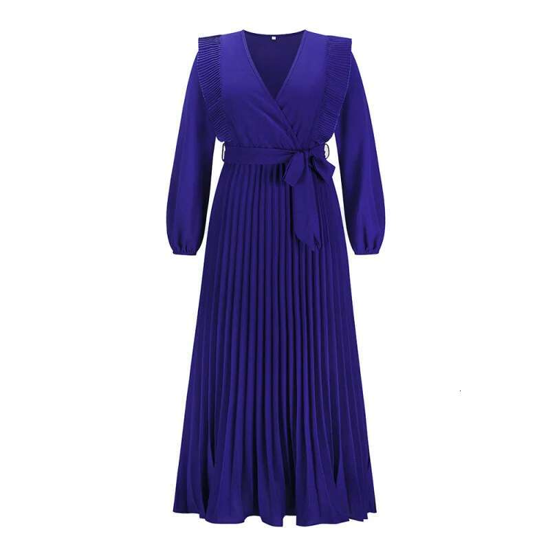 Dongdumaoyi Elegante Uitlopende Geplooide Maxi Jurk Met V Hals Sexy Verfijnd En Comfortabel Waard Om Te Hebben