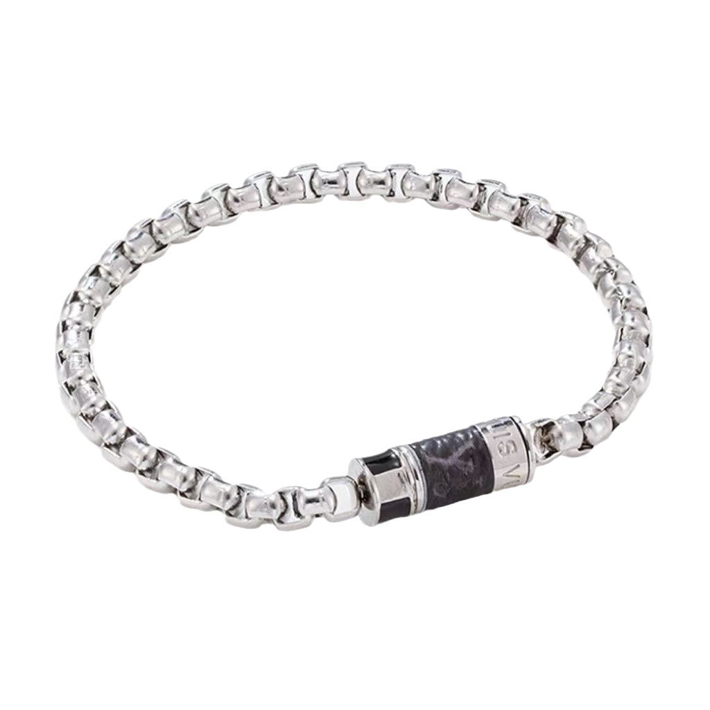 Titanium Antique leather Designer bracelet rotatable opening Cuban chain bracelets luxury fashion cool hip-hop couple bracelet Silver Stainless Letter wristband