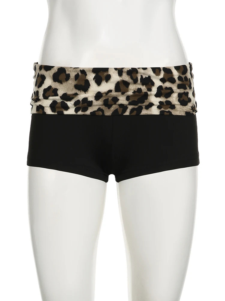 Sweettown Contrast Patchwork Leopard Low Waist Slim Sexy Booty Short Baddie Outfits 250321
