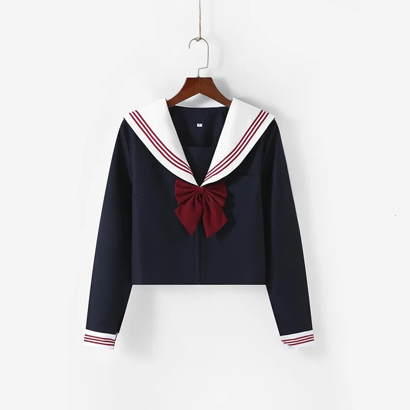 Japanese JK style white collar red three stripe sailor uniform pleated ski suit suitable for daily wear and roleplaying college 250326