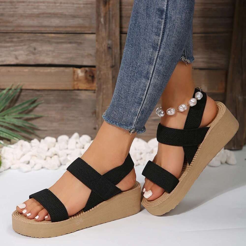 Women's Minimalist Wedge Open Toe Thick Soled Platform Casual Ankle Strap Sgback Sandals
