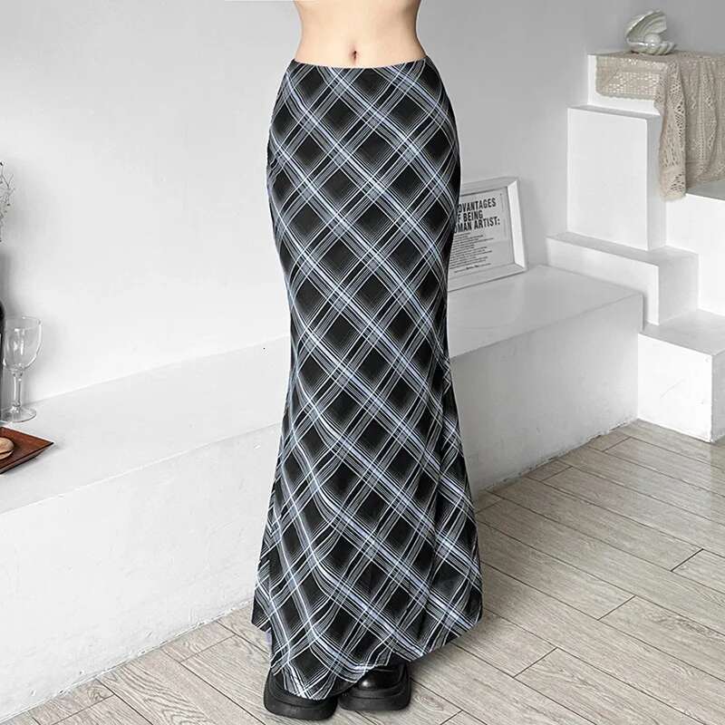 Dongdumaoyi Zomer Nieuwe Vrouwen Effen Kleur Slim Fit Hoge Taille Geruite Kokerrok Voor Street Fashion C