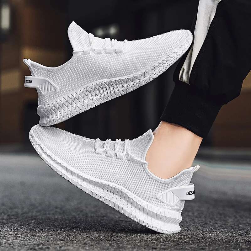 Breathable Men's Running Work Shoes Fashion Platform Men Gym&Casual White Mesh Lightweight Anti-slip Sports Sneakers Tennis