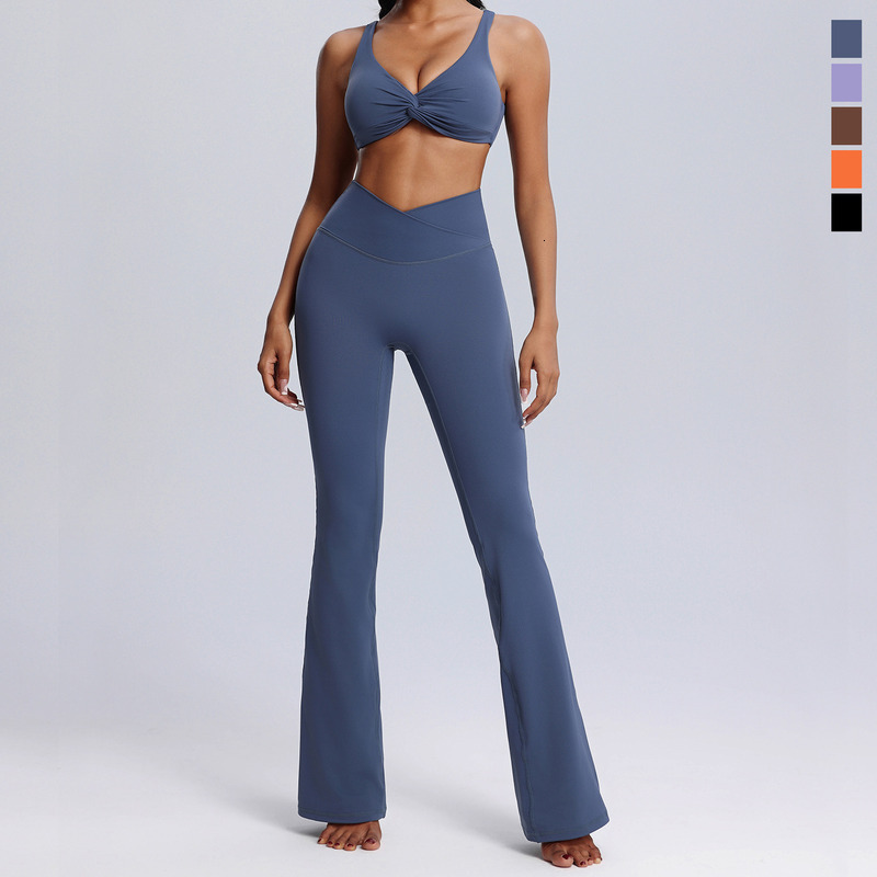 Spring And Summer Yoga Women's Nude Tight Fitting Sportswear Two-Piece Set, Casual Trumpet Fitness Suit