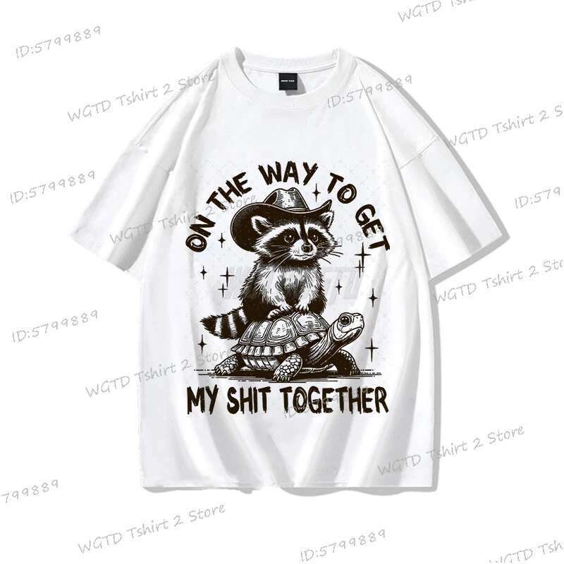 Women's Raccoon Gift T-shirt Get My SH * * Set Printed Loose Short Sleeve Cotton Retro Raccoon Y2K Top on the Road