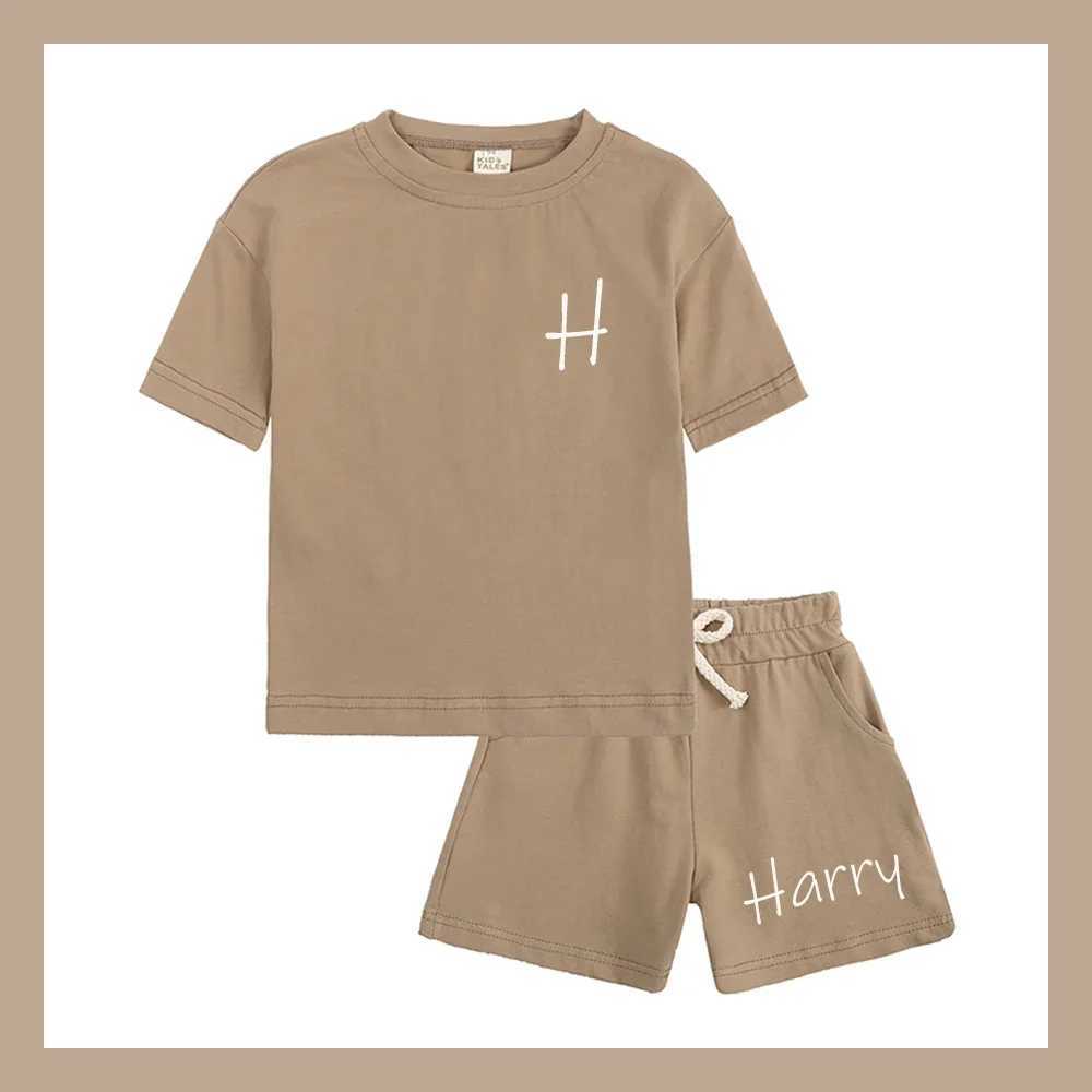 Customized boys and girls summer set in 2025 pure cotton printed baby clothing personalized short T-shirt+childrens shortsT250327
