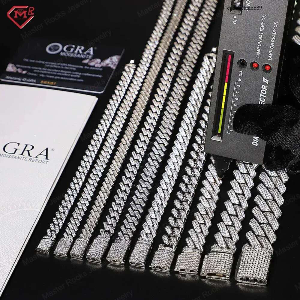 15mm Baguette Iced Out Sier Hiphop VVS Dia Moissanite Cuban k Chain