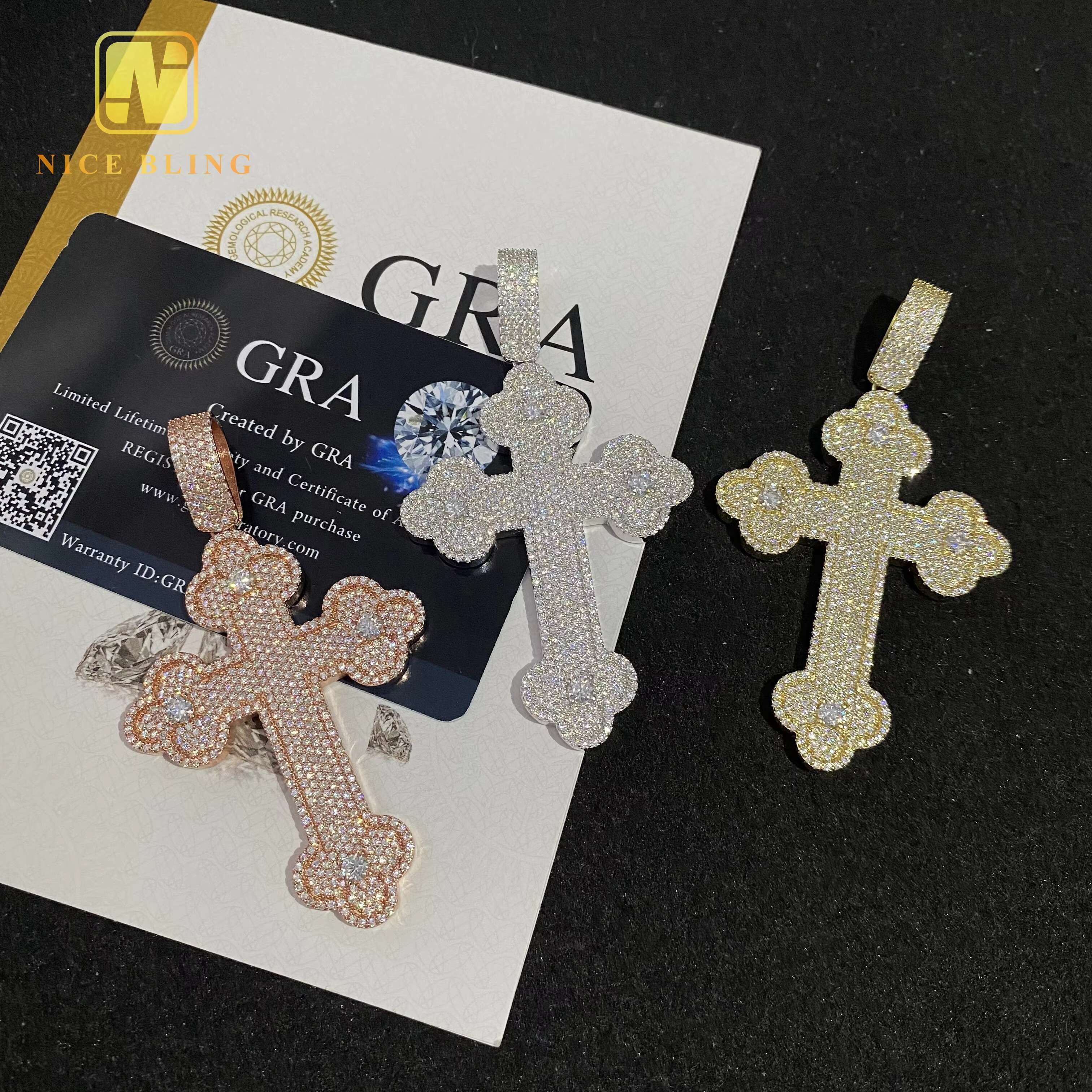 In Stock Iced Out Cross Custom Hip Hop Moissanite Jewelry Pendant VVS Moissanite Diamond 925 Sterling Silver Necklace Pendant