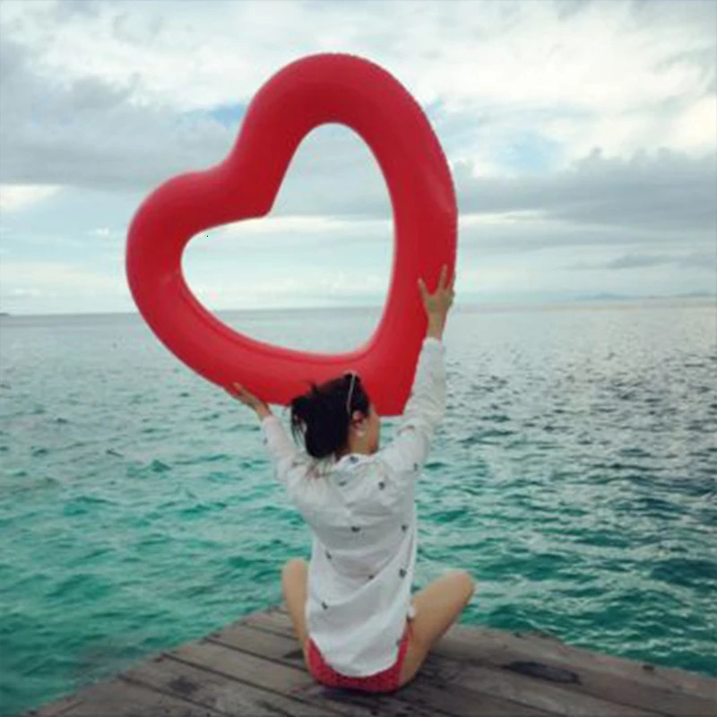 Heart shaped inflatable swimming pool ring adult 250321