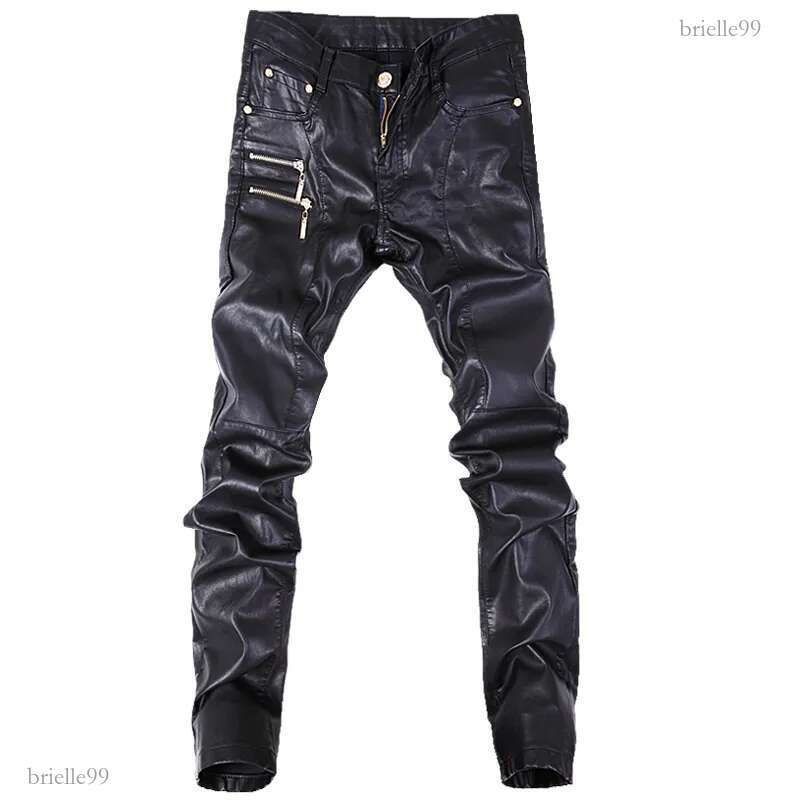 Men's Jeans Fashion Men Leather Pants Skinny Motorcycle Straight Casual Trousers Size 28-36 A103
