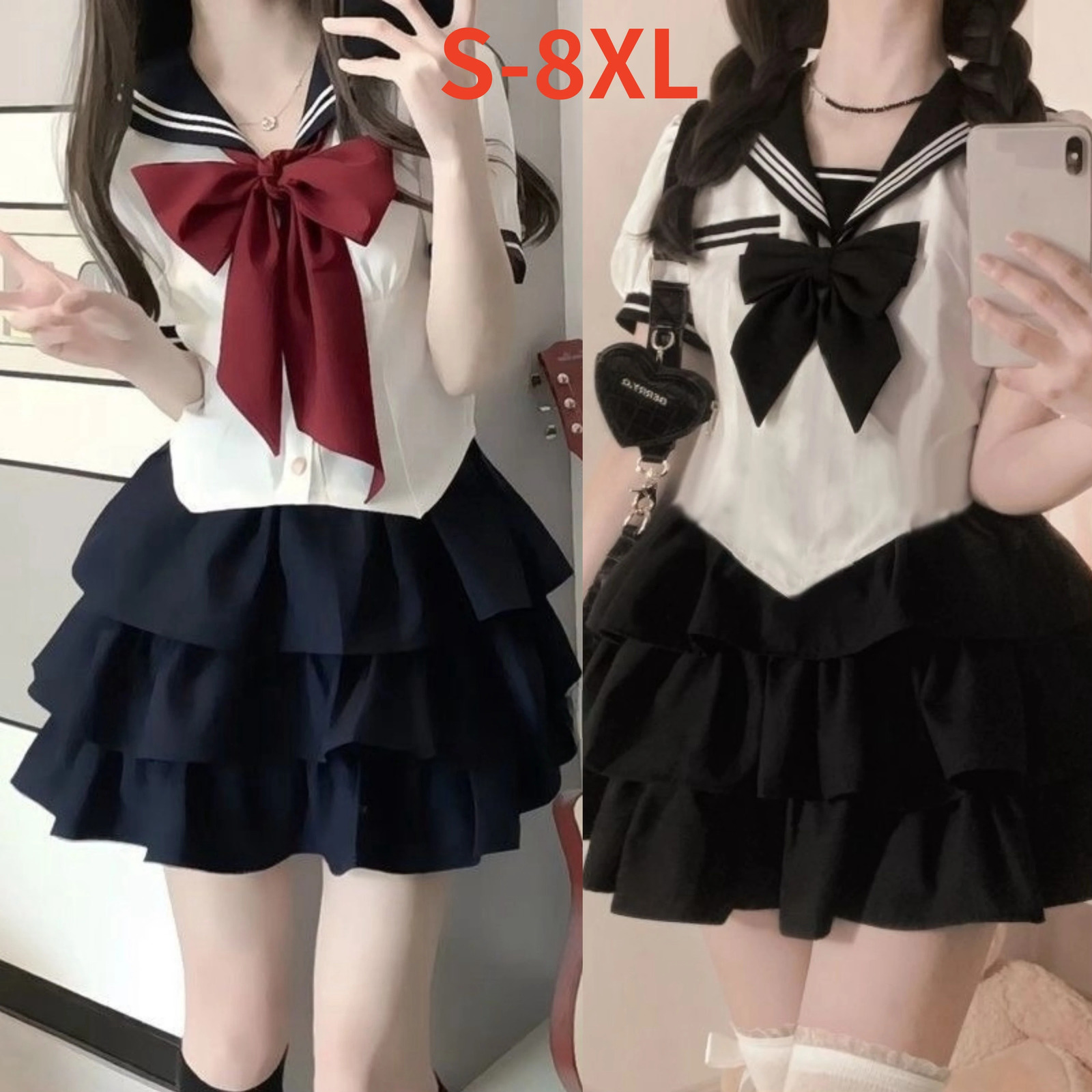 Japanese school uniform Jk Plus size S8XL sailor Korean preparatory girls navy bow pommel womens ski suit 250326