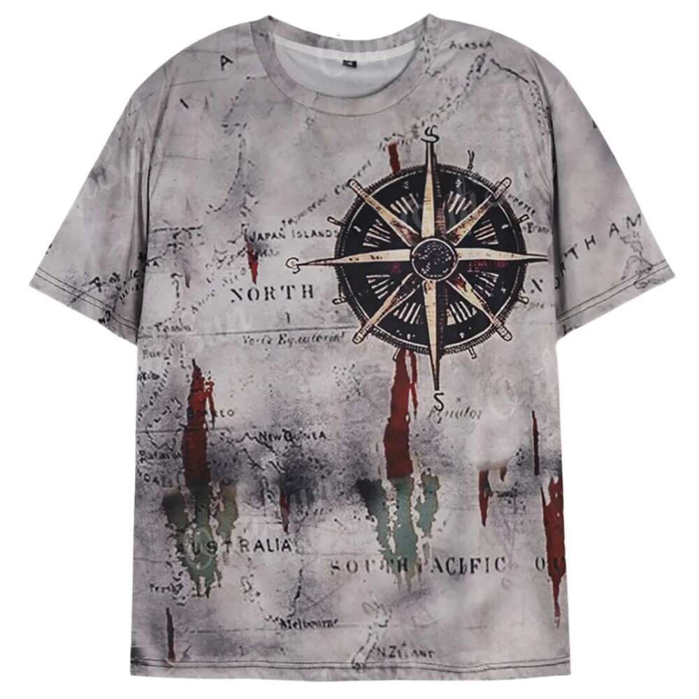 Men s retro nautical map compass print summer T shirt daily loose short sleeved men top casual unisex clothing