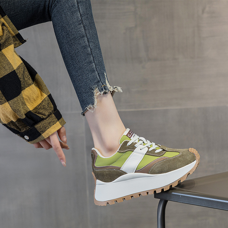 Mens Casual Sneakers Womens Designer Retro Running Fashion Split Leather Canvas New Breathable Height Increased Platform Shoes 6467 f90c