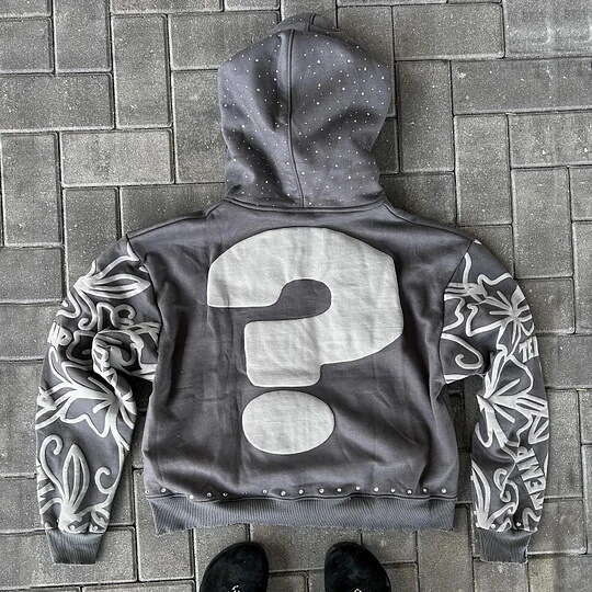 American letter foam printed street trend Y2K destroyed hoodie loose pullover sweatshirt gift for man