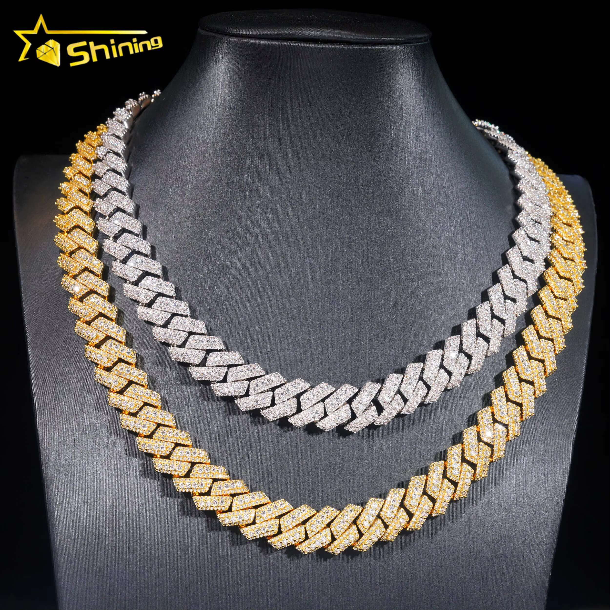 Fashion Hip Hop Jewelry Cuban Link Chain Men 2Rows 15MM Width 18K Gold Plated Round CZ Brass Cuban Chain