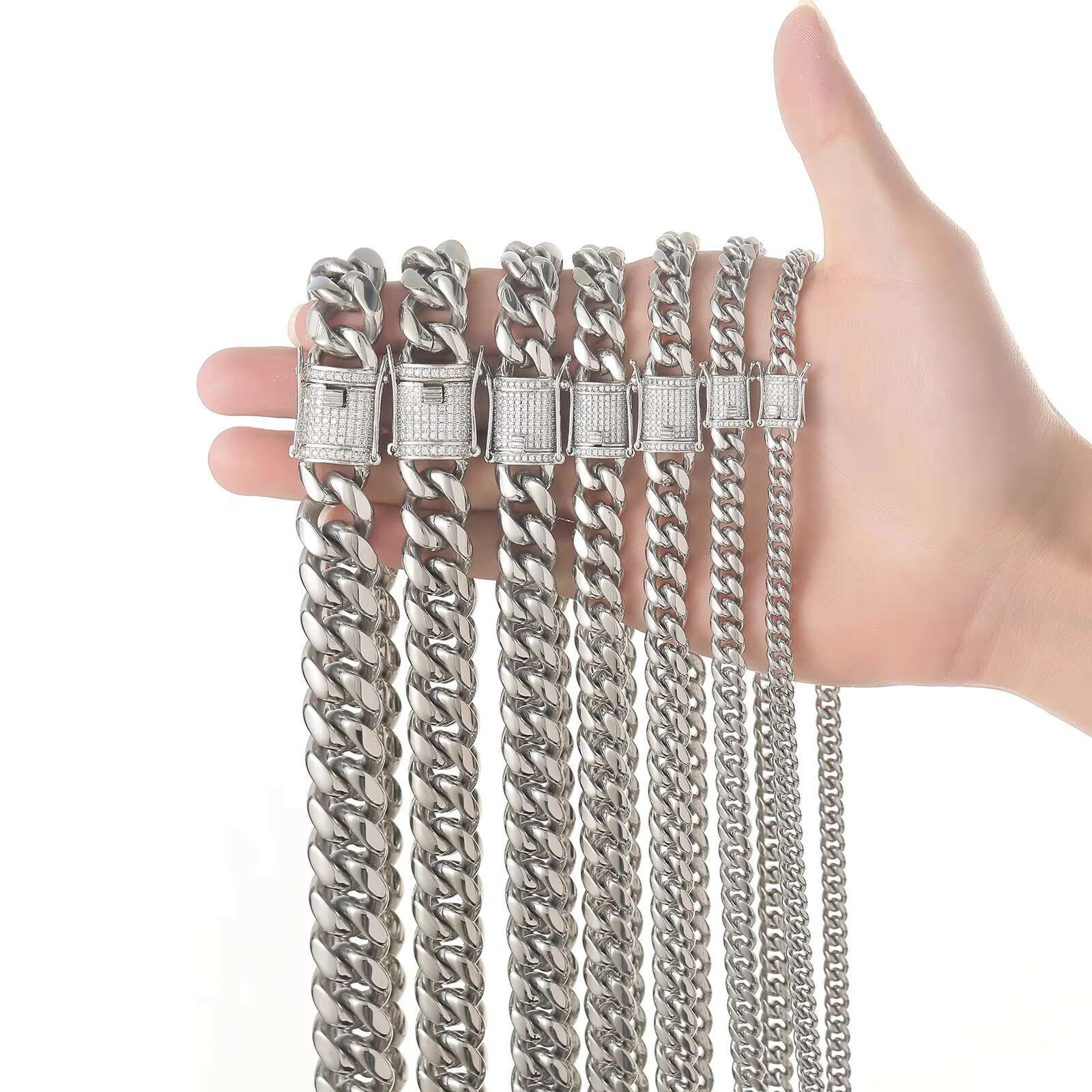 Wholesale 6-18mm Stainless Steel Cuban Chain 14K 18K Gold Plated Necklace Miami Cuban Link Chain Monaco Chains for Men
