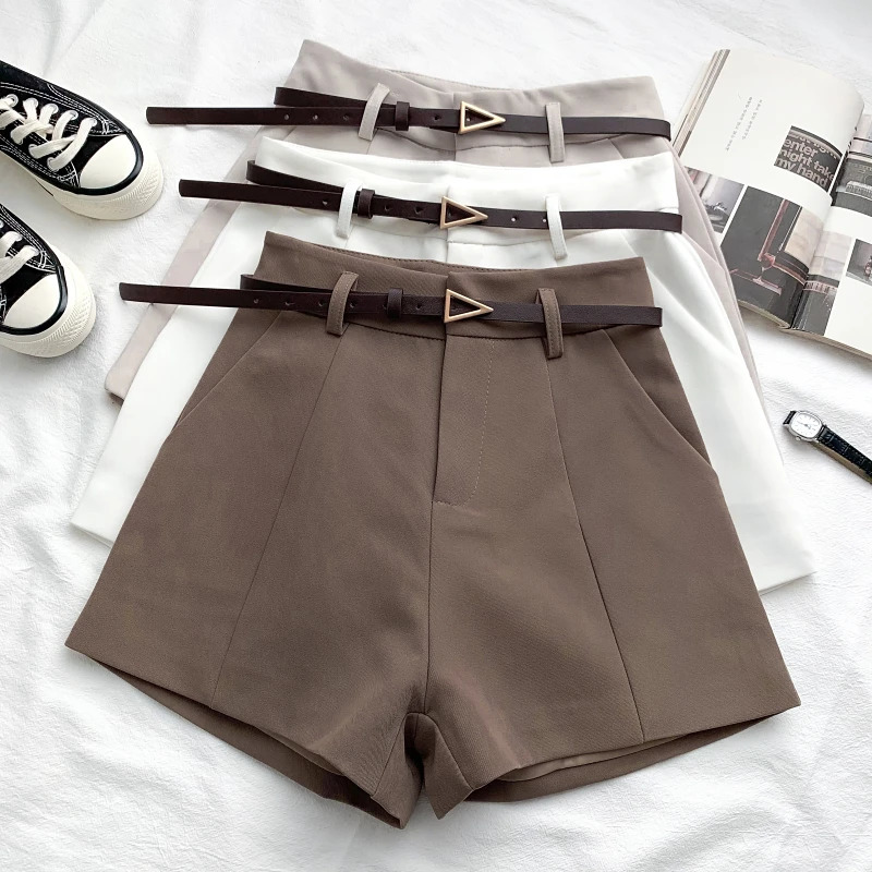 ITOOLIN Casual Womens Shorts Aline High Waist Short Chic Office Lady With Belted Vintage Female Trousers Spring Summer 250321