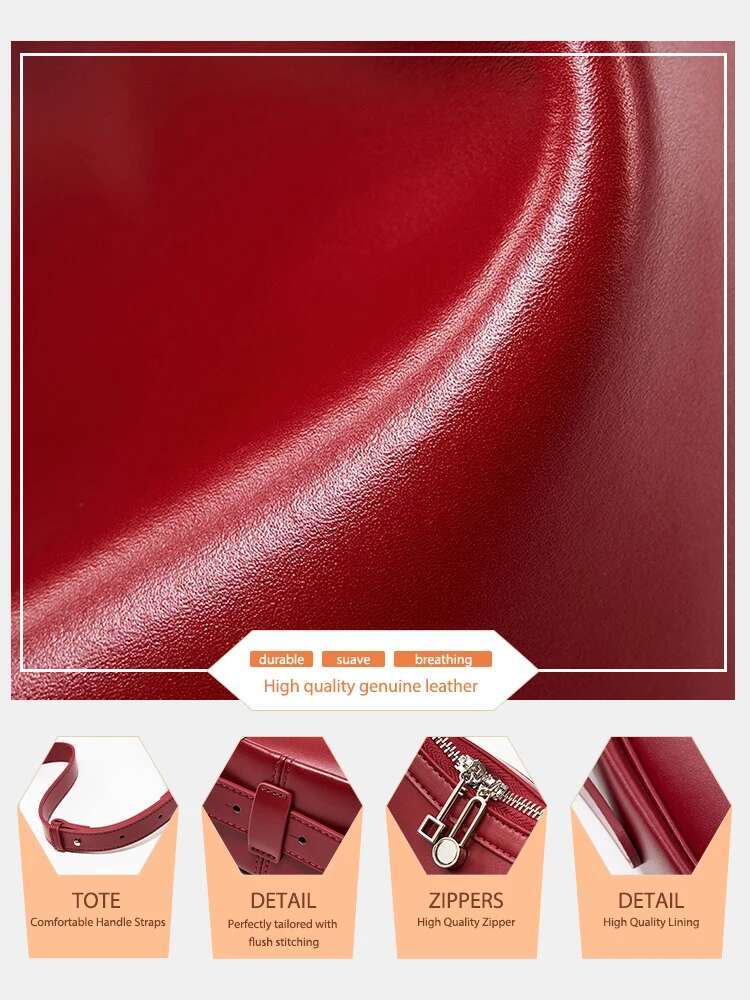 Zency Premium Genuine Leather Women's Handbag Hobo Large Capacity Fashion Shoulder Bag For Wife Lover Girl Gift