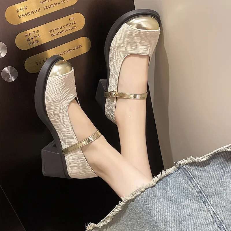 Women Chunky Platform Pumps Mary Jane Spring Fashion Ankle Buckle High Heels Woman Black Thick Bottom Single Shoes