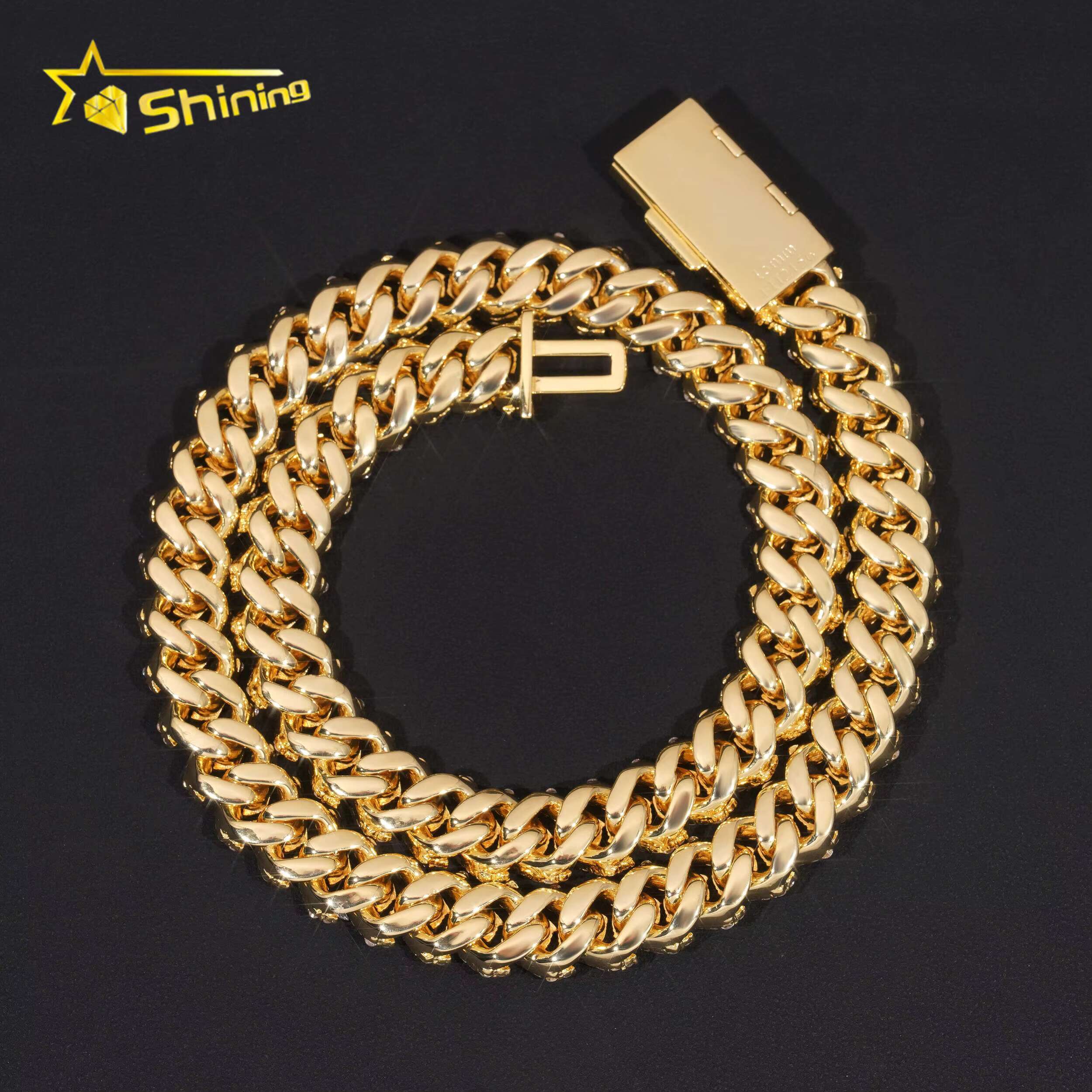 Cuban Chain Gold Plated Sterling Silver 925 Pass Diamond Tester Moissanite Hip Hop Men Jewelry Iced Out 15mm Cuban Link Chain