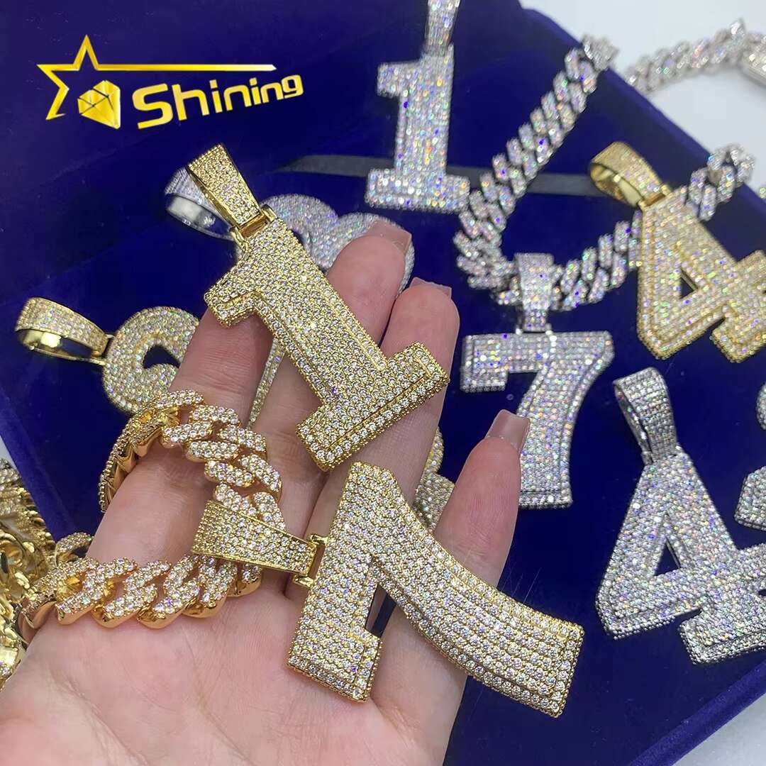 Moissanite Hip Hop Jewelry 925 Silver Number Pendants Gold Plated Rapper Fashion Iced Out Moissanite Diamond Pendants
