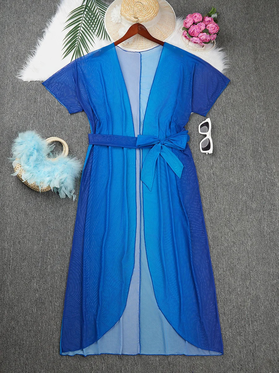 Large size gradient beach cover short sleeved onepiece kimono womens swimsuit suit 250326