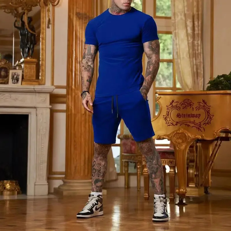 2024 Fashion Leisure Summer Outdoor Sportswear Mens Breathable Tshirt Casual Two Piece Set 250326