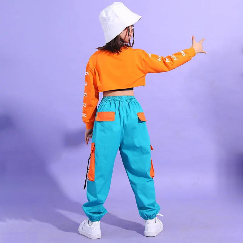 Summer Girls Hip Hop Clothes Set Kids Crop Top Cargo Pants Street Dance Children Jazz Outfits Teen Streetwear Costumes 4-14Yrs 250326