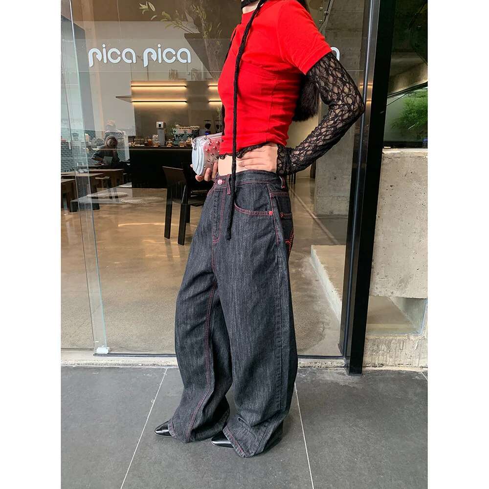 Love Embroidery Baggy Clothes Street Fashion Hip Hop Vintage High Waisted Woman Loose Casual Women Jeans